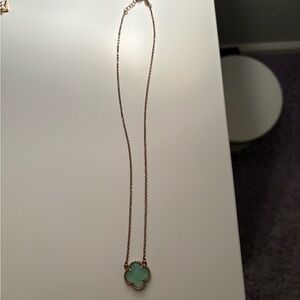 Elegant Rose Gold Necklace with Green/Turquoise Clover Pendant